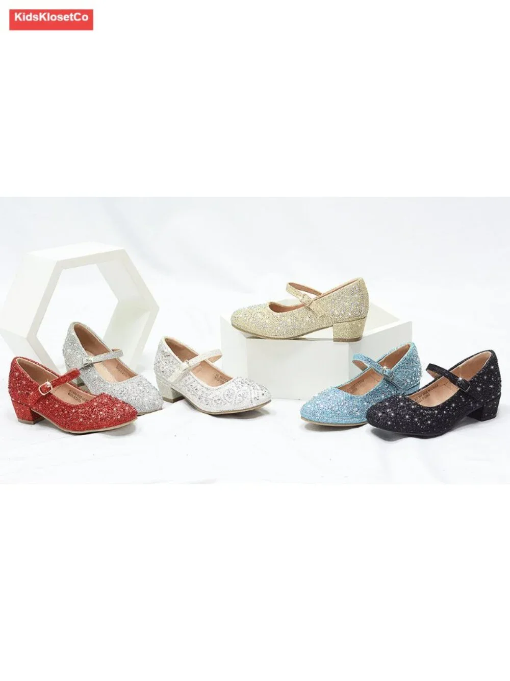 Girls Mary Jane Flats Low Heel Princess Flower Wedding Glitter Dress Shoes